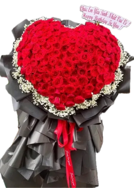 bó hoa hồng đỏ trái tim chỉ yêu em