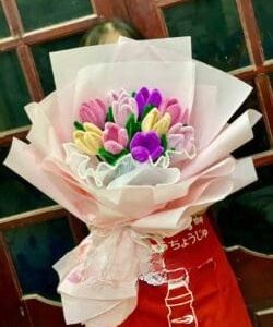 bó hoa hồng sáp kẽm nhung