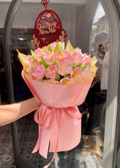 bó hoa tulip màu hồng