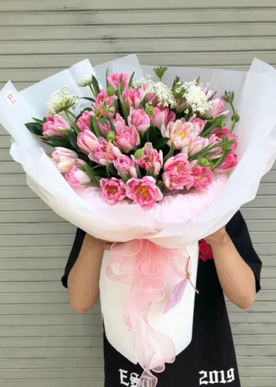 bó hoa tulip kép hồng