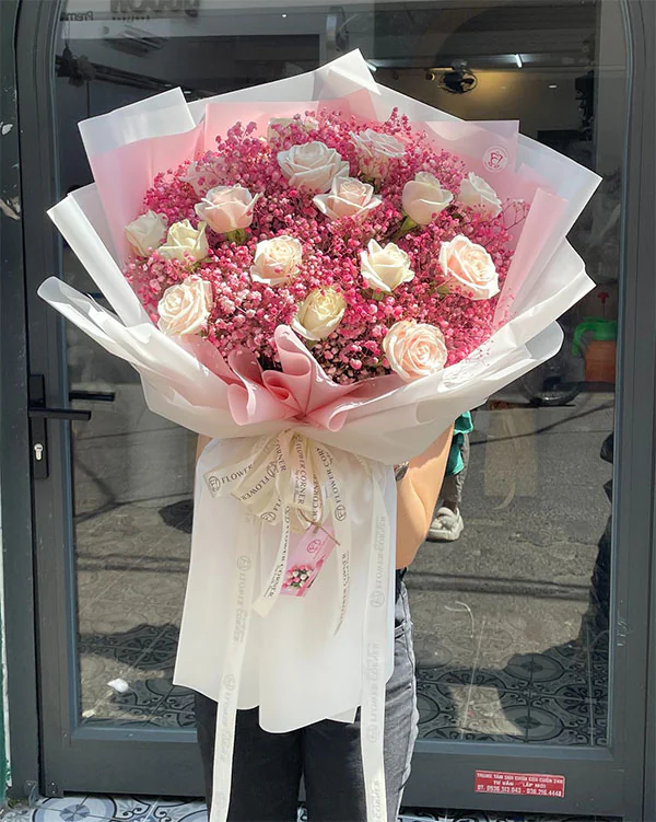 Bó Hoa Hồng Kem và Baby - Hb08 1 bó hoa hồng kem và baby