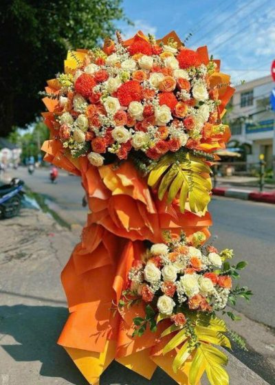 kệ hoa chúc mừng hồng hoa khai lộc