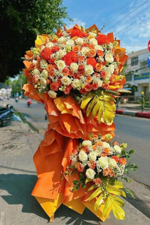 Kệ Hoa Chúc Mừng Hồng Hoa Khai Lộc-kt046 1 kệ hoa chúc mừng hồng hoa khai lộc