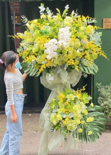lẵng hoa chúc mừng khai trương khởi đầu mới trọn vẹn