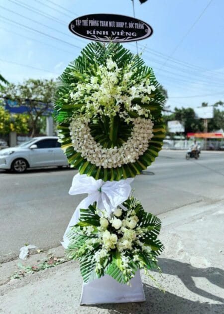 vòng hoa tang lễ hoa lan trắng