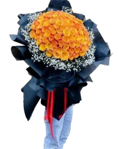 bó hoa hồng cam rạng rỡ nắng thu