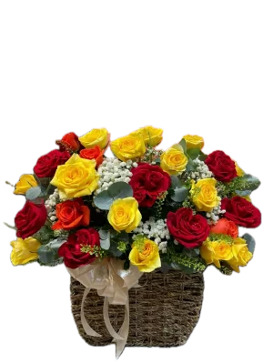 giỏ hoa hồng rực rỡ chúc mừng sinh nhật