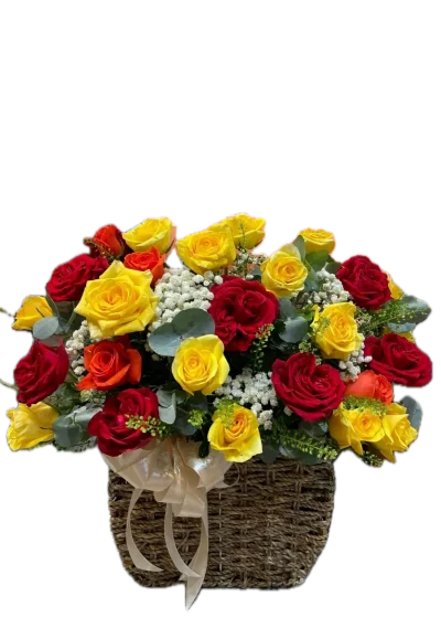 giỏ hoa hồng rực rỡ chúc mừng sinh nhật