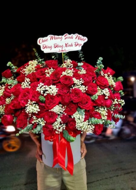 giỏ hoa hồng đỏ tình yêu mãi bền