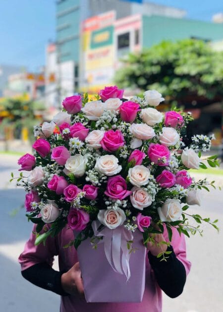giỏ hoa hồng say đắm