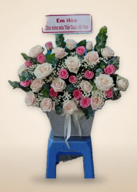 Giỏ Hoa Hồng đậm Trắng Cực Xinh-DVGH029