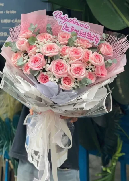Bó Hoa Hồng Dâu Pha Lê
