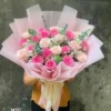 Bó Hoa Hồng Pastel Hồng Kem Phối Lá Bạc