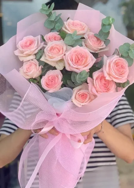 bó hoa 10 bông hồng phấn