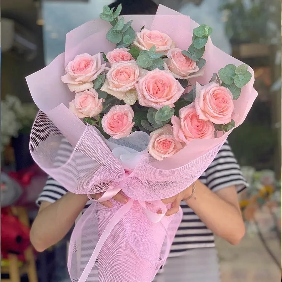 Bó Hoa 10 Bông Hồng Phấn Ngày Bình Yên -Hb1071 1 bó hoa 10 bông hồng phấn