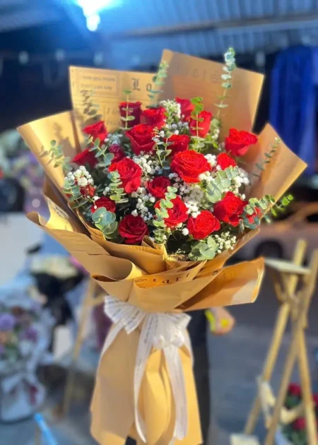bó hoa 15 bông hồng đỏ