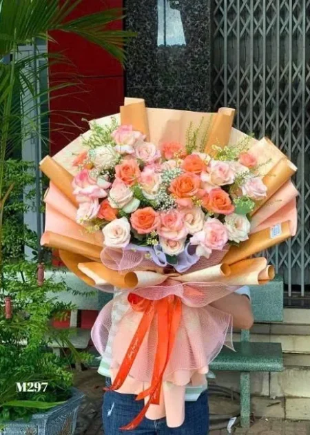 hoa hồng cam đào tặng sinh nhật