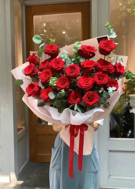 bó hoa hồng đỏ bông lớn