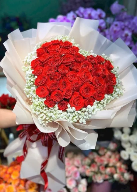 Bó Hoa Hồng Đỏ Trái Tim