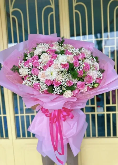 bó hoa 20/10 hồng mix niềm vui bất tận
