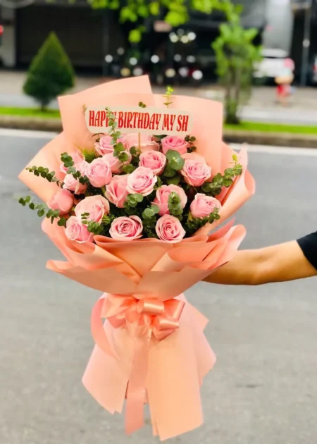 Bó Hoa Hồng Phấn Giấy Hồng San Hô