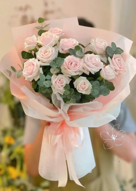 bó hoa hồng phấn mây hồng