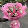 Bó Hoa Hồng Sen Giấy Hồng Đậm Baby Trắng