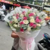 Bó Hoa Hồng Trắng Hồng Cánh Mỏng Mùa Xuân - Hb1082 2 bó hoa hồng trắng hồng