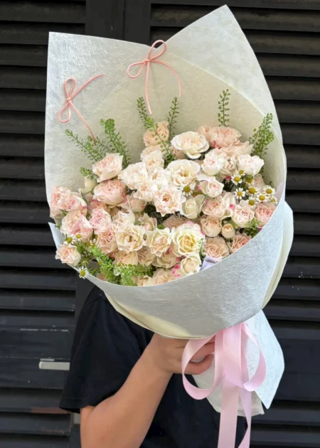 Bó Hoa Kiểu Hàn Quốc – Sương Sớm Kem Hồng