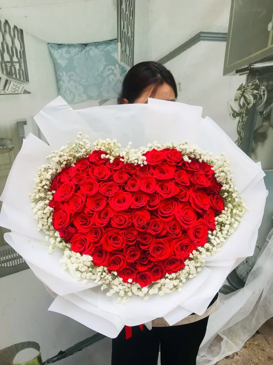 Bó Hoa Trái Tim Hoa Hồng Đỏ Lớn Yêu Mãi Không Phai -Hb1057 1 Bó Hoa Trái Tim Hoa Hồng Đỏ Lớn Yêu Mãi Không Phai