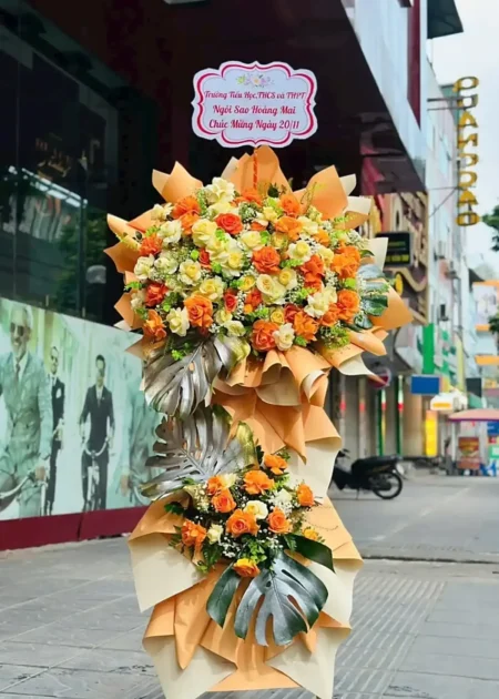 kệ hoa 20/11 tông cam Ánh Bạc Ơn Thầy