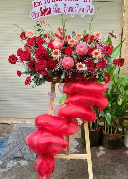 kệ hoa khai trương voan đỏ Đỏ Thắm Phồn Vinh