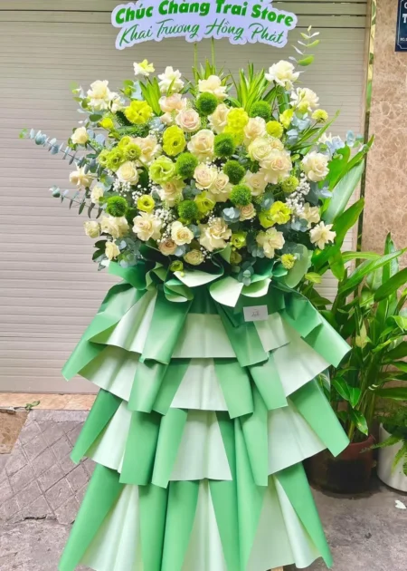kệ hoa khai trương xanh cốm Lộc Biếc Thênh Thang